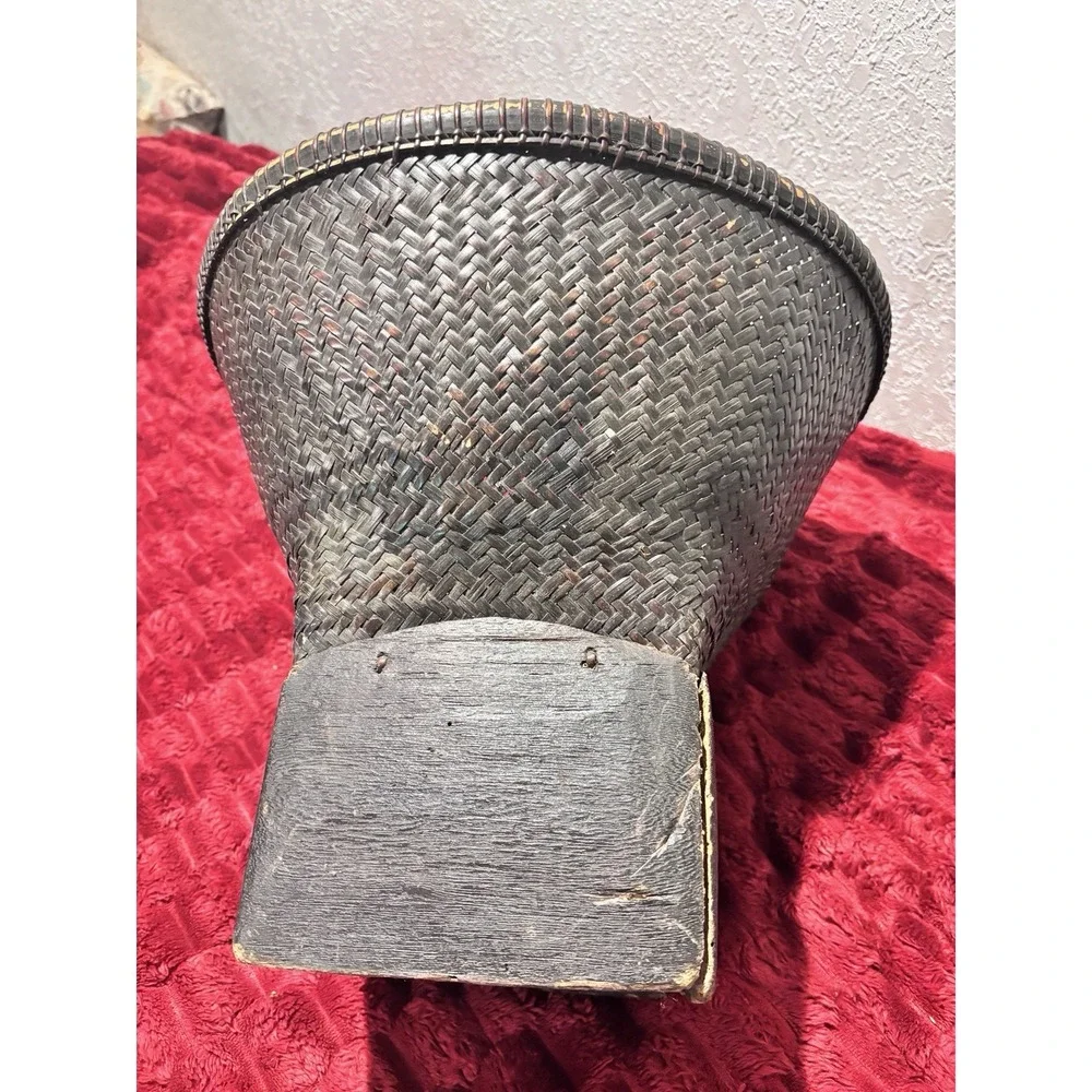 Asian Rice Gathering Basket 30-40sPedestal Base Woven Thailand Vietnam (descrip)